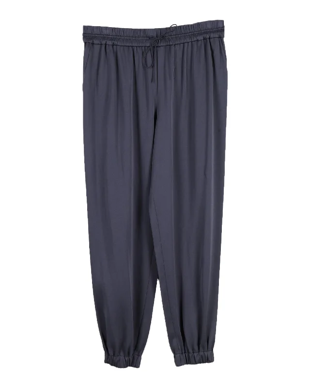 Straight - leg women trousers with a classic and timeless designJason Wu Drawstring Pants in Navy Blue Silk