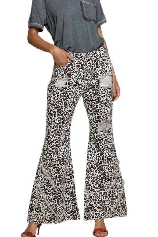 Denim women trousers for a durable and versatile optionLeopard Print Pants In Vintage Ivory