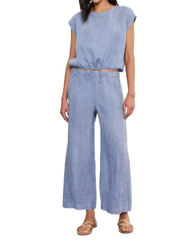 Bootcut women trousers to pair well with different shoesLola Linen Pant In Blue Haze