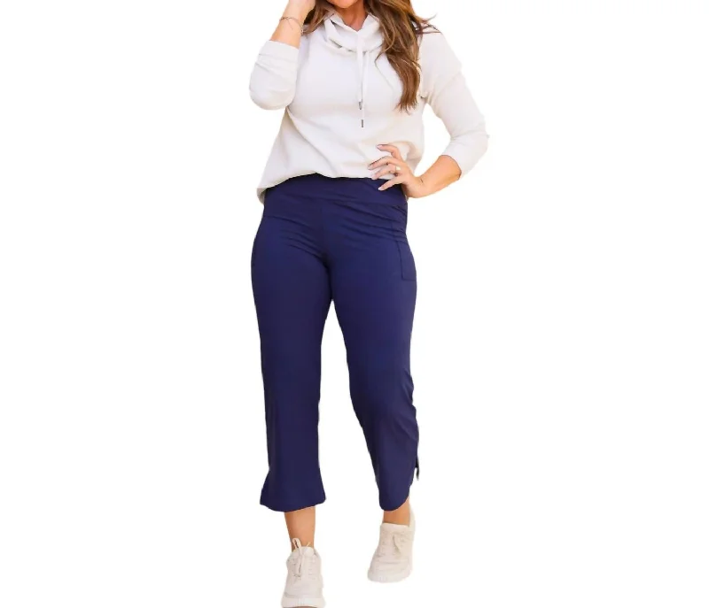 Embroidered women trousers with intricate details for a unique charmLydia High Waisted Gaucho Pants In Navy