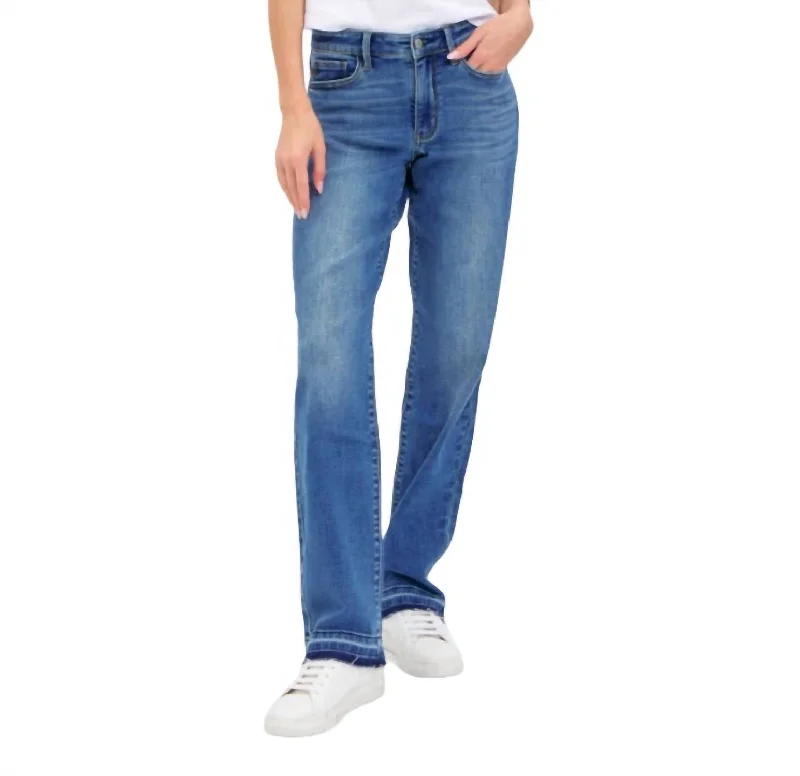 Striped women trousers with a nautical or modern patternMid-Rise Dad Jean W/released Hem In Blue Denim