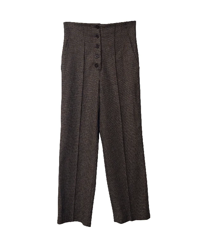 High - waisted women trousers for a flattering and retro lookNanushka Houndstooth Straight Cut Trousers in Brown Polyester