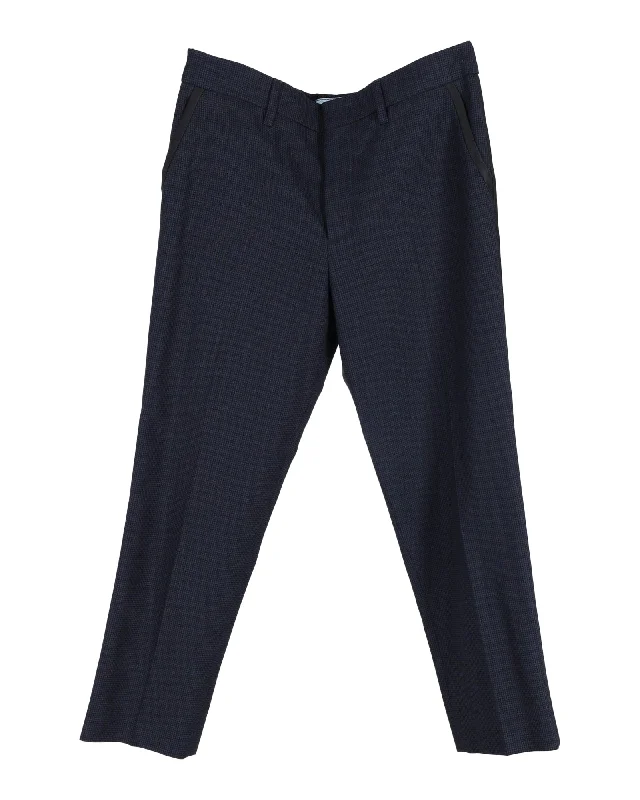 Printed women trousers with floral patterns for a feminine touchPrada Checked Straight-Leg Trousers in Navy Blue Wool