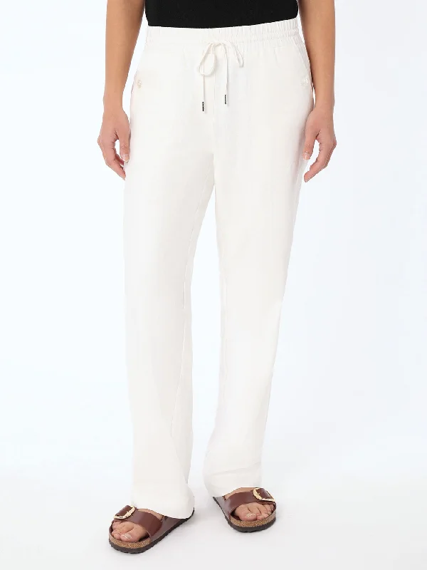 Plus - size women trousers for a perfect fit and confidencePull On Drawstring Trouser, Solid Linen Viscose