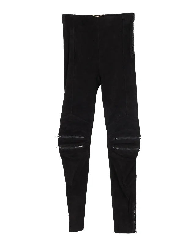 High - waisted women trousers for a flattering and retro lookSaint Laurent Zipper Moto Leggings in Black Leather