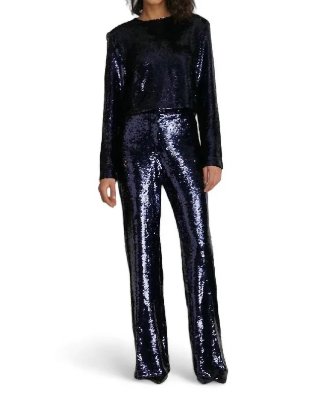 Printed women trousers with floral patterns for a feminine touchSequin Roll Top & Rock Pant 2 Piece Set In Sapphire Sequin