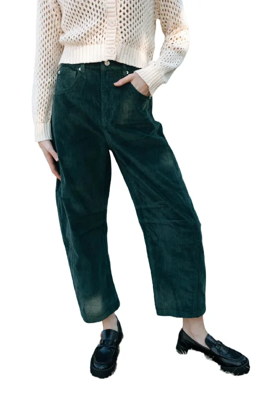 Pleated women trousers for a sophisticated and formal lookSlouchy Cord Barrel Pant In Green