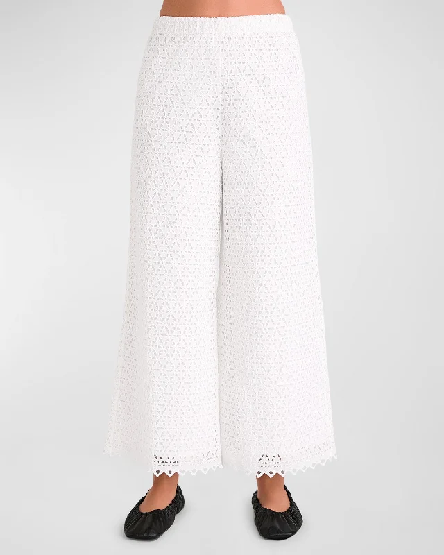 Embroidered women trousers with intricate details for a unique charmSpector Cropped Wide-Leg Eyelet Pants