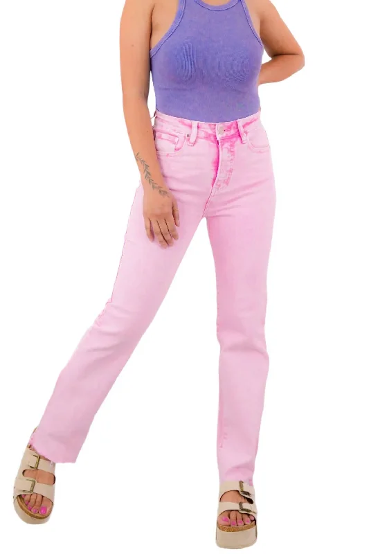 High - waisted women trousers for a flattering and retro lookStraight Leg Denim In Acid Wash Pink