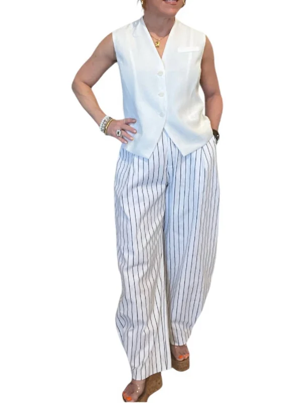 Plus - size women trousers for a perfect fit and confidenceStriped Comfort Fit Trousers In Ivory/navy