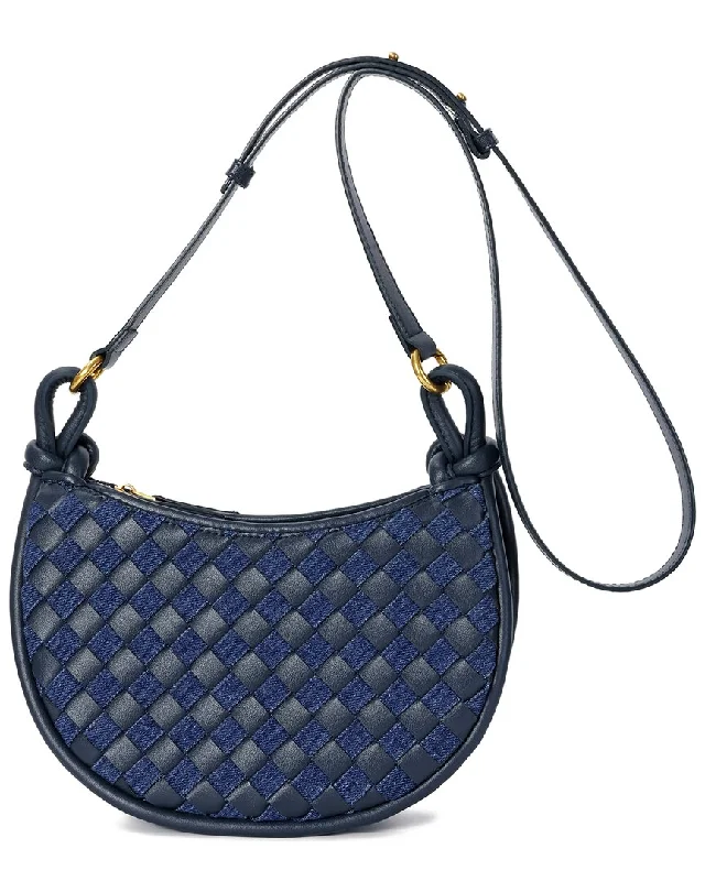 Denim women trousers for a durable and versatile optionTiffany & Fred Paris Hand-Woven Leather & Denim Messenger Bag