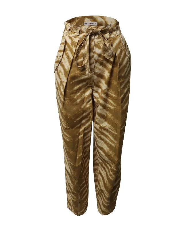 Elastic - waist women trousers for ultimate comfortUlla Johnson Lars Belted High-Rise Pants in Animal Print Cotton