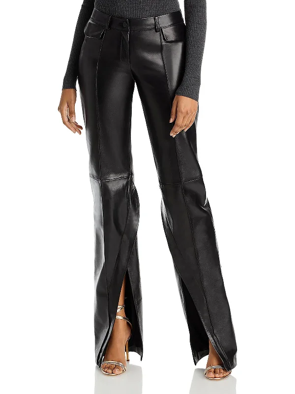 Cargo women trousers with multiple pockets for added functionalityWomens Lambskin Leather High Rise Straight Leg Pants