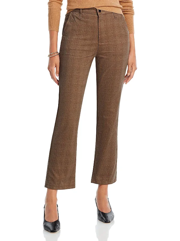 Leather women trousers for a bold and edgy lookWomens Plaid Cropped Flared Pants