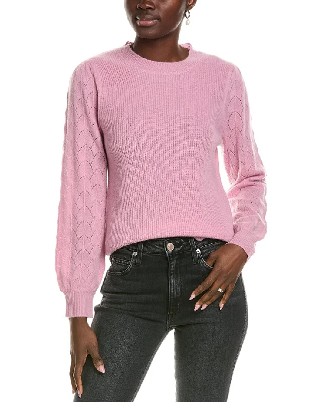 Long - Sleeve Women Sweater with Ribbed Cuffs27 Miles Malibu Diamond Pointelle Sleeve Cashmere Top