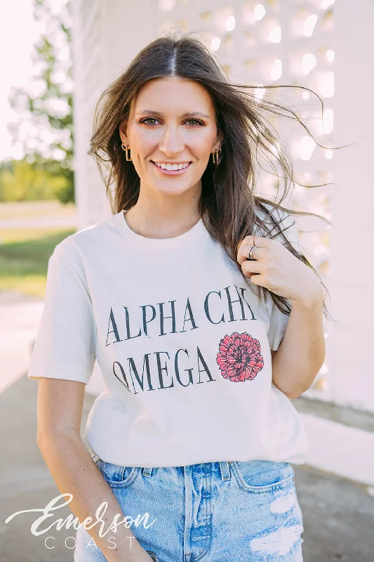 Crop Top Women T Shirt to Pair with High - Waisted BottomsAlpha Chi Omega PR Simple Floral Tee