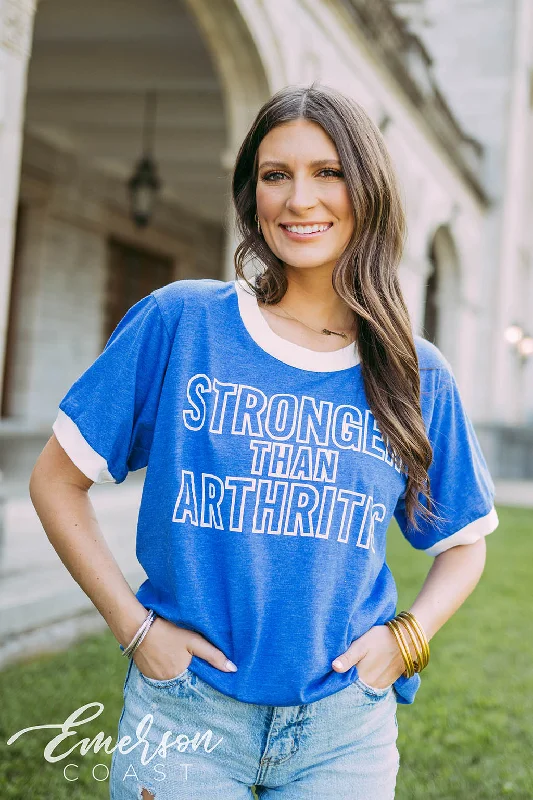 V - Neck Women T Shirt to Enhance the NecklineAlpha Omicron Pi Philanthropy Stronger Than Arthritis Ringer