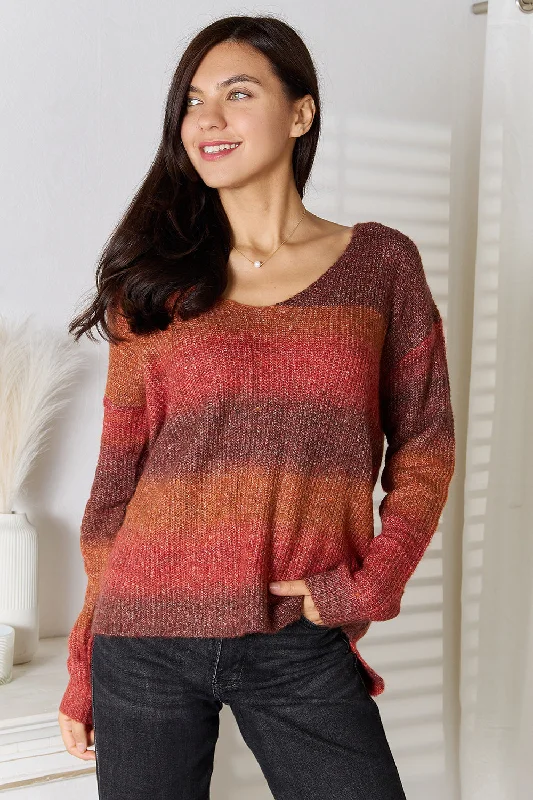 Cable - Knit Women Sweater with Intricate PatternsAngel Wings Gradient V-Neck Sweater