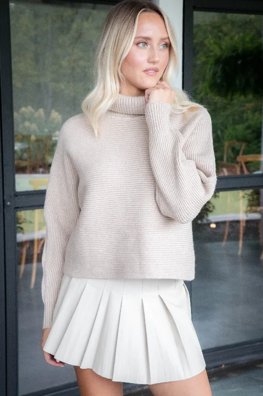 Lightweight Women Sweater for Spring and FallAnya Turtleneck Sweater, Light Taupe | Sadie & Sage