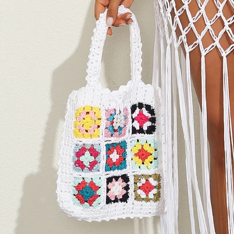 Cable - Knit Women Sweater with Intricate PatternsBoho Chic Floral Granny Square Handmade Crochet Knit Tote Bag