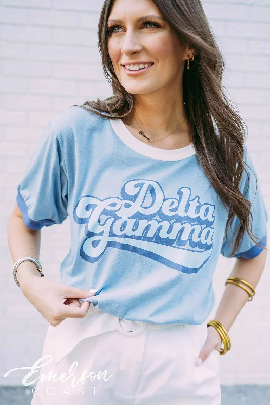 Sleeveless Women T Shirt for Summer ComfortDelta Gamma Recruitment Blue Colorblock Ringer