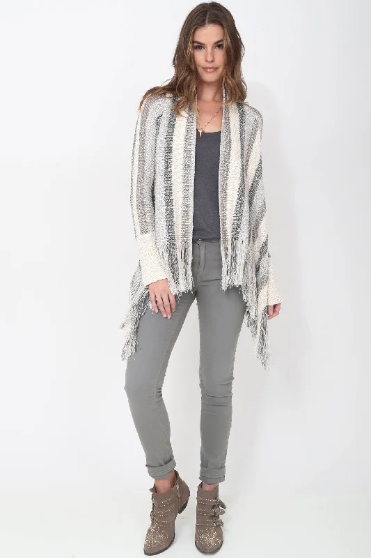 Long - Sleeve Women Sweater with Ribbed CuffsFifi Fringe Sweater in Mooncrest