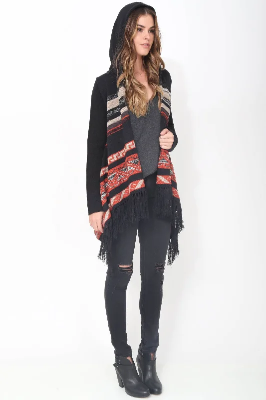 Cropped Women Sweater to Pair with High - Waisted BottomsPhoebe Hooded Fringe Sweater in Montana