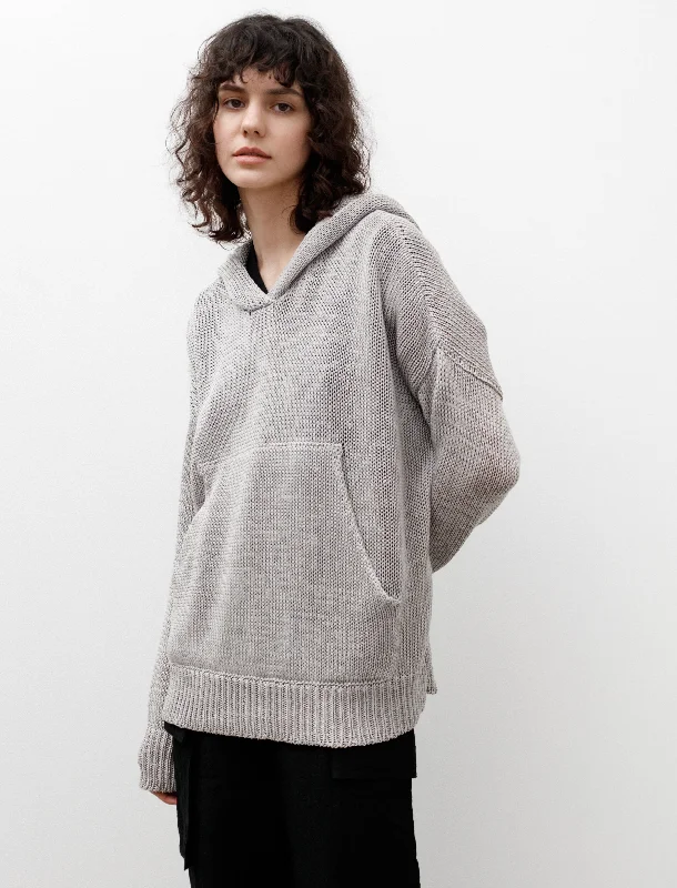 Chunky Knit Women Sweater for Winter WarmthCool Tricot Hooded Sweater Pearl Grey