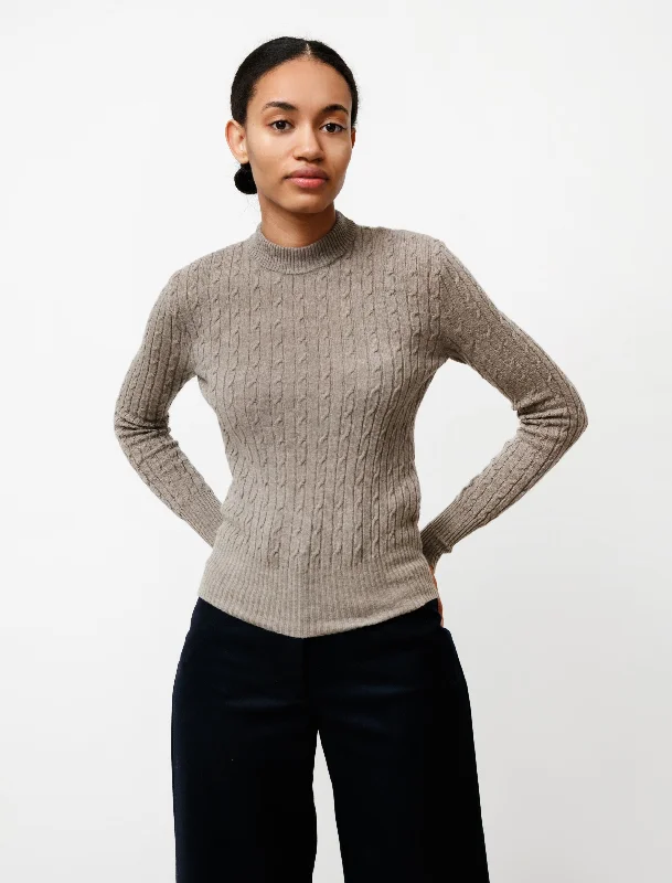 Cropped Women Sweater to Pair with High - Waisted BottomsThin Cable Knit Taupe