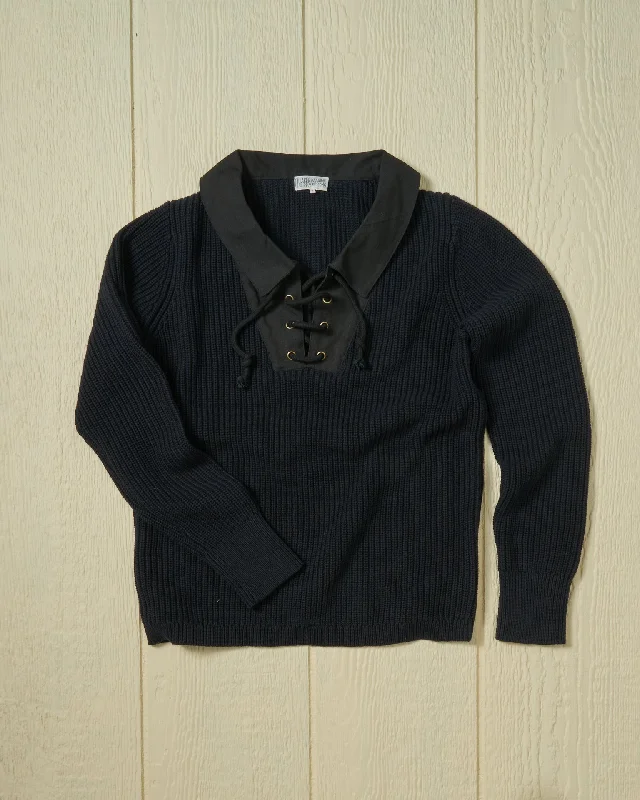 Button - Down Women Sweater for a Versatile LookHalifax Lace-Up Sweater in Navy