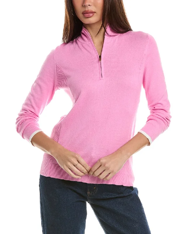 Hand - Knitted Women Sweater with Artisanal CharmHannah Rose Tee Time Cashmere-Blend 1/4-Zip Pullover