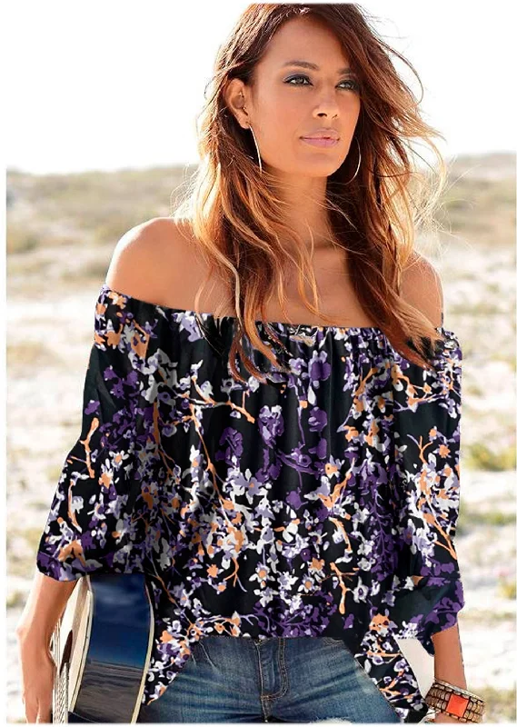 Color - Blocked Women Sweater for a Bold Fashion StatementBell Sleeve Printed Top - Purple Multi