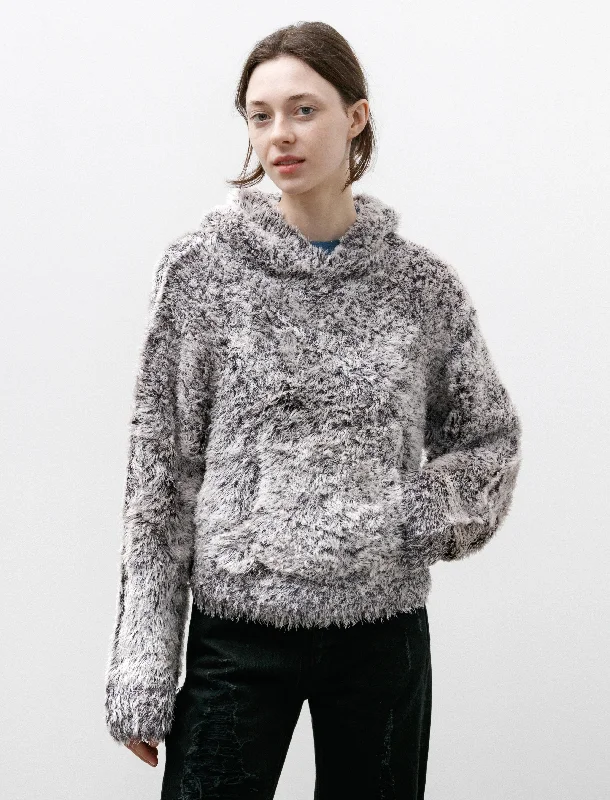 Cropped Women Sweater to Pair with High - Waisted BottomsSilk Fur Hoodie White/Black