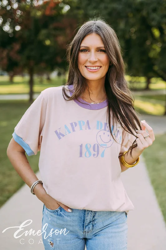 Sequined Women T Shirt for a Sparkly Night OutKappa Delta PR Smiley Colorblock Ringer Tee