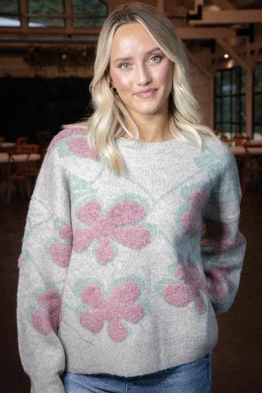 Cable - Knit Women Sweater with Intricate PatternsKeeley Floral Print Sweater, Oatmeal Combo