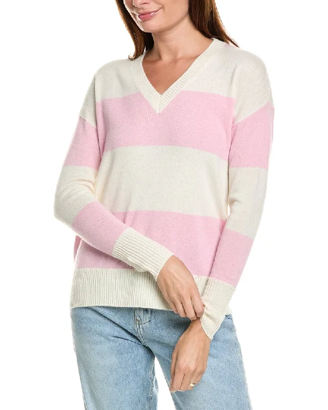 Button - Down Women Sweater for a Versatile LookKier+J Striped Cashmere Sweater