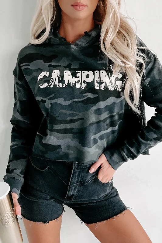 Long - Sleeve Women Sweater with Ribbed CuffsLet's Camp Cropped Graphic Hoodie (Black Camo) - Print On Demand