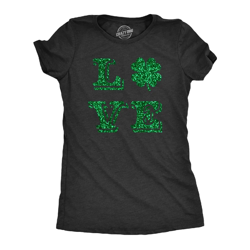 Pocketed Women T Shirt for Added FunctionalityLove Clover Glitter Women's T Shirt