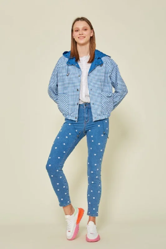 Lightweight Women Sweater for Spring and FallMd'M Blue Check Reversible Jacket