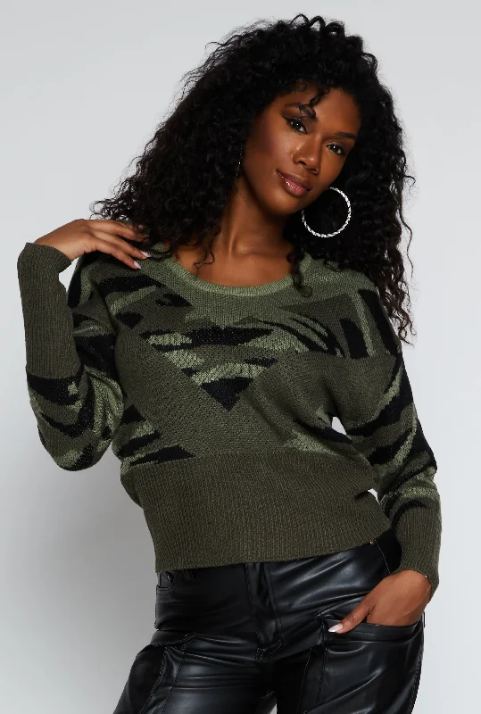 Striped Women Sweater with a Timeless PatternCamo Caged V Back Sweater