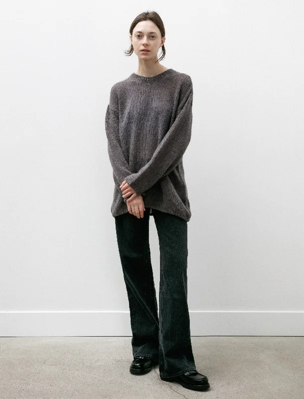 Cropped Women Sweater to Pair with High - Waisted BottomsPopover Roundneck Falcon Grey Alpaca