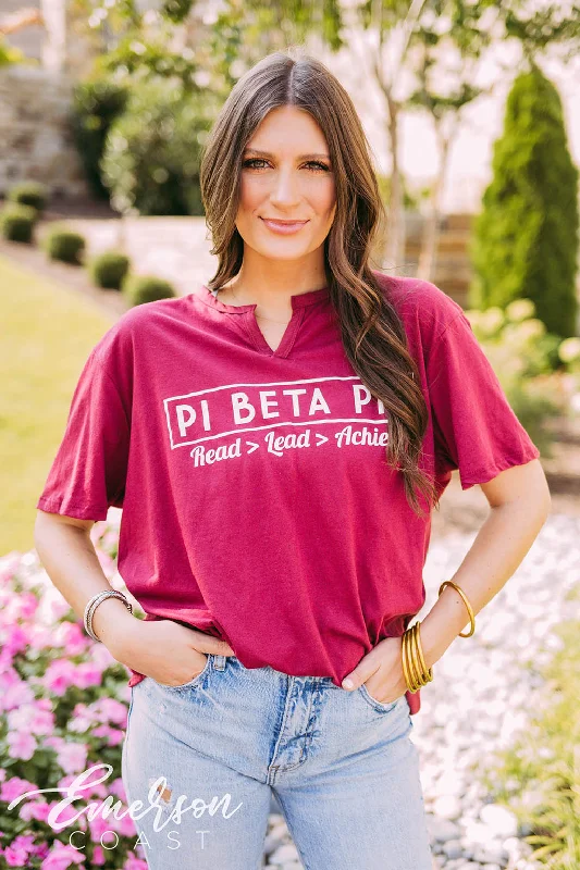 Embroidered Women T Shirt with Intricate DetailsPi Beta Phi Philanthropy Maroon Notch Tee