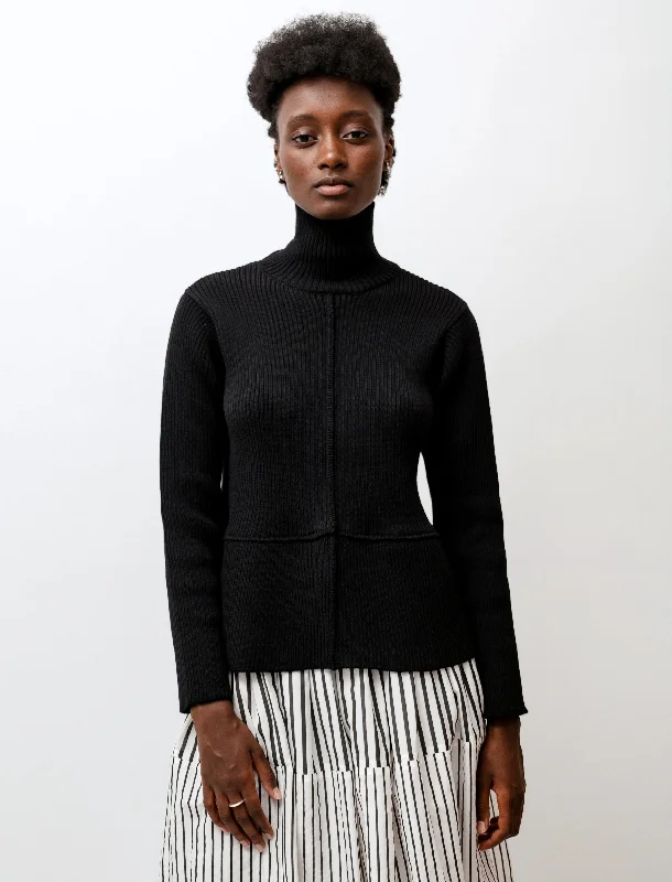 Cropped Women Sweater to Pair with High - Waisted BottomsTurtleneck Sweater with Flounce Black