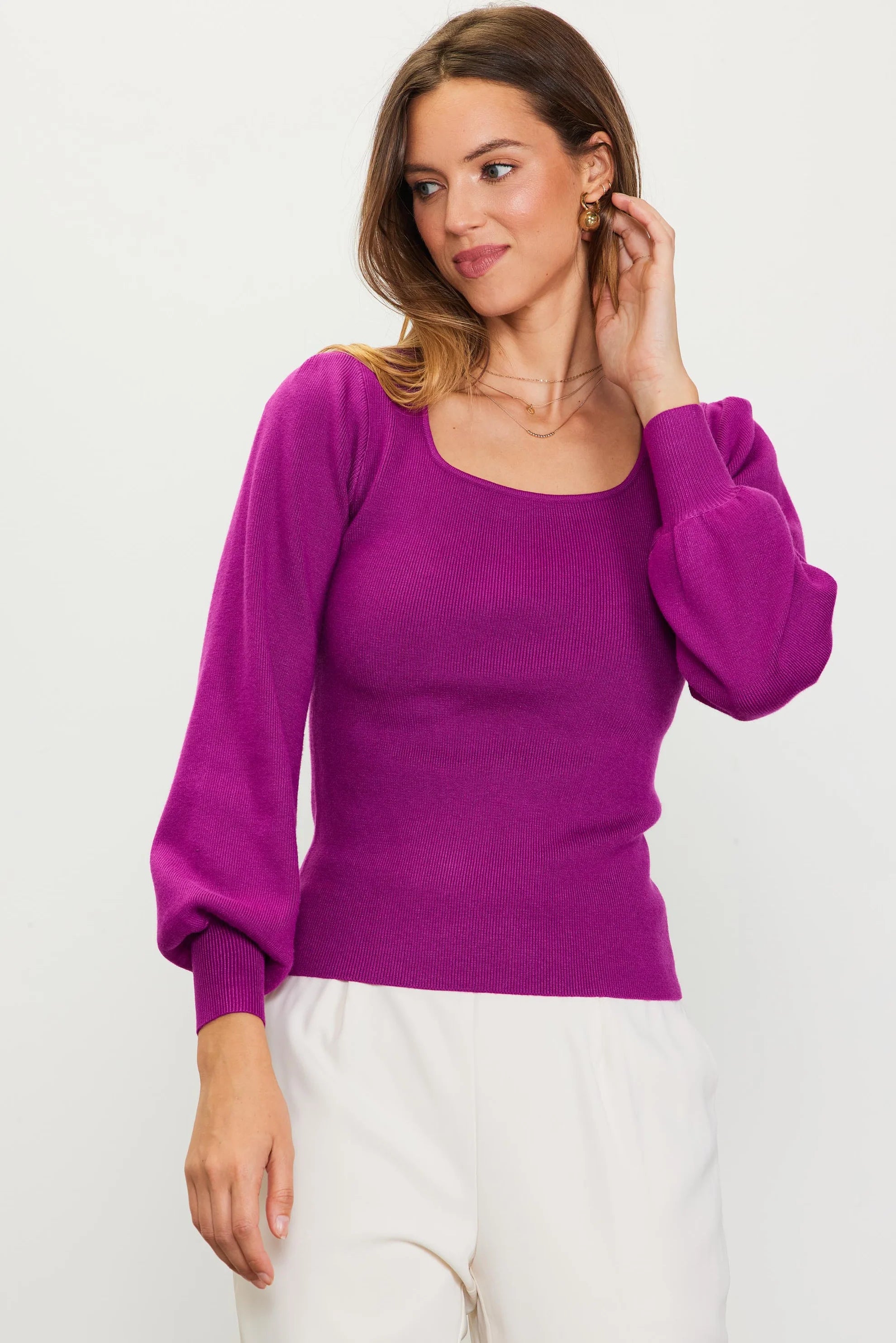 Striped Women Sweater with a Timeless PatternShyanne Sweater Top - Magenta