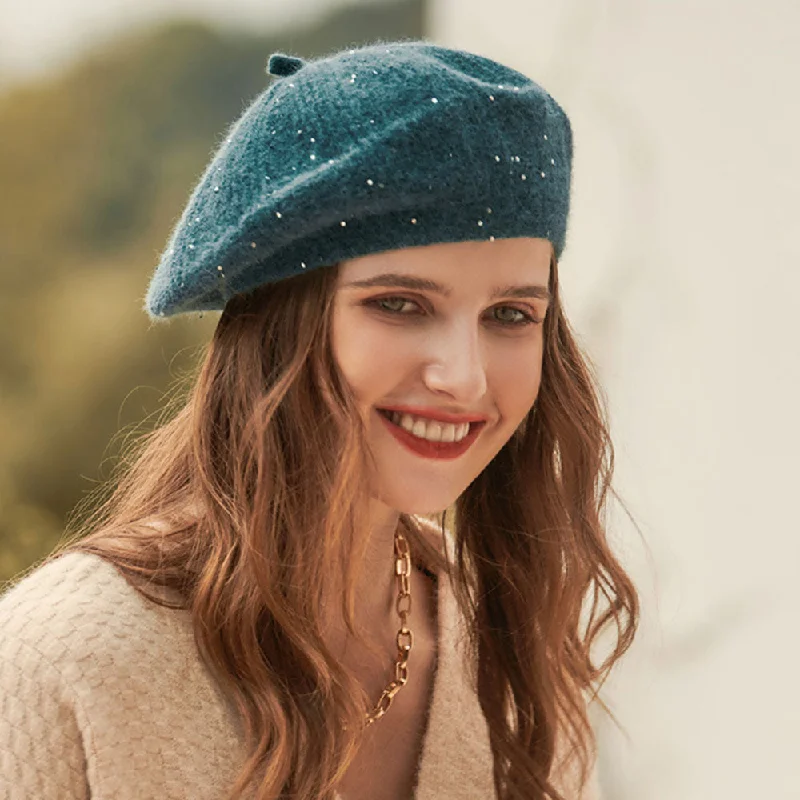 Striped Women Sweater with a Timeless PatternSparkly Sequined Embellished Textured Ribbed Knit Beret Hat