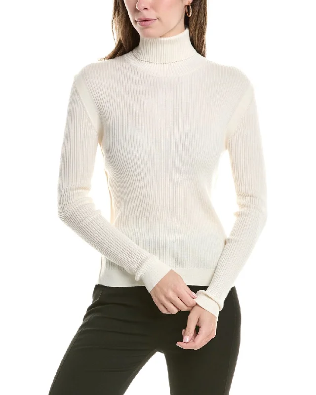 Cropped Women Sweater to Pair with High - Waisted BottomsSt. John Wool & Silk-Blend Turtleneck Sweater