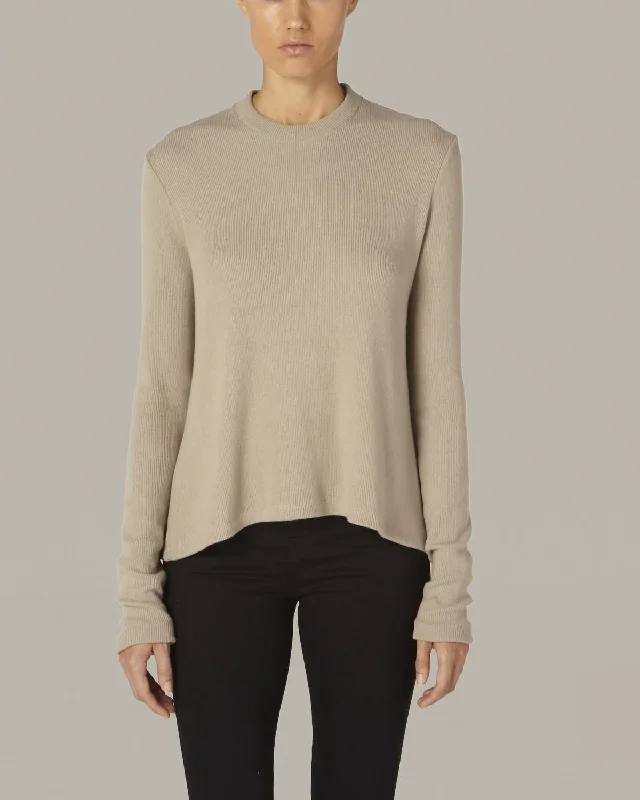 Hand - Knitted Women Sweater with Artisanal CharmSweater Knit L/s Crew In Taupe