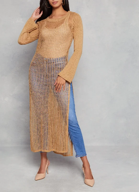 Button - Down Women Sweater for a Versatile LookCrochet Side Slit Maxi Top