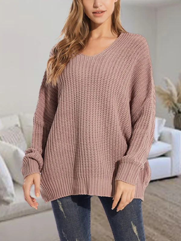 Mock - Neck Women Sweater for a Modern TwistV-Neck Batwing Dropped Shoulder Sweater