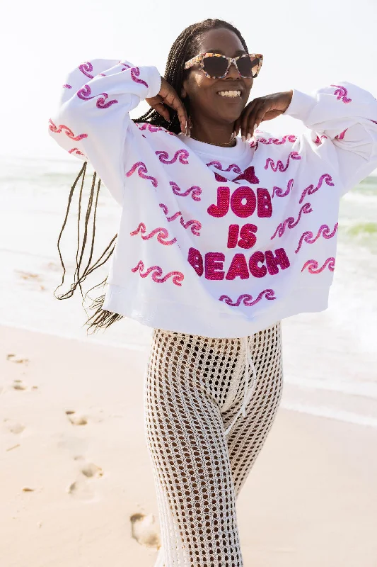 Cable - Knit Women Sweater with Intricate PatternsWhite 'My Job Is Beach' Sweatshirt